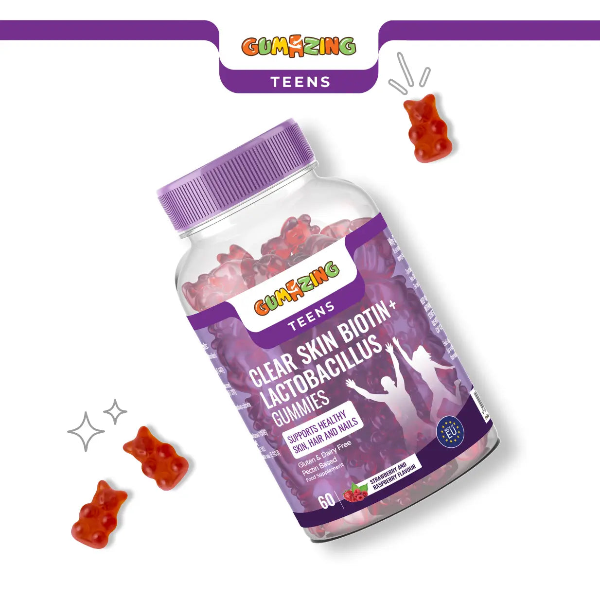 Clear Skin Biotin + Lactobacillus Gummies | Gumazing for teens to support health skin, hair and nails- B2B Begumazing