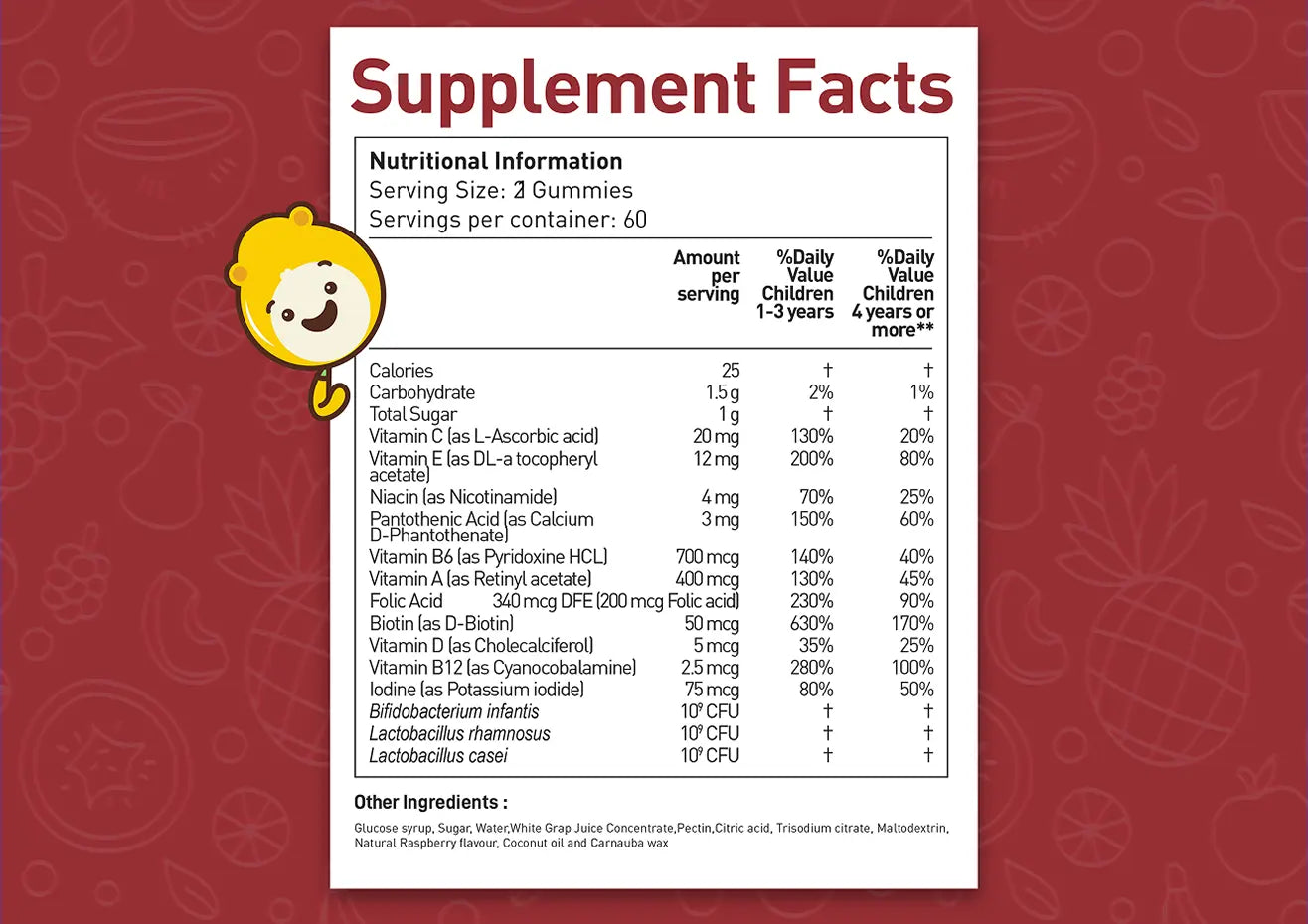 Gumazing Multivitamin + Probiotics Supplements Facts