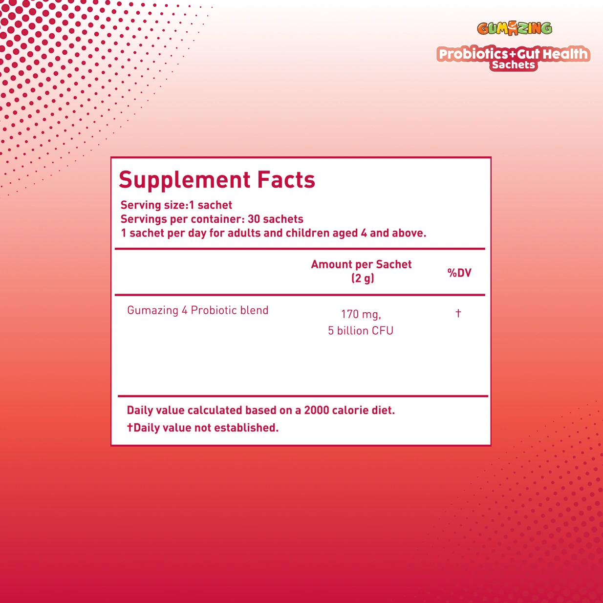 Probiotics + gut health sachets supplement facts