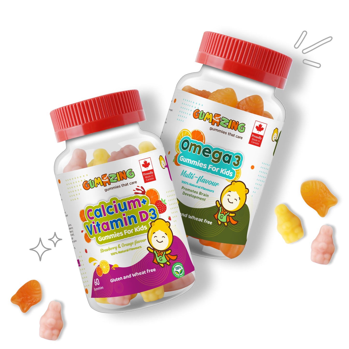 Gumazing Lot de 2 combos | Calcium & Vitamine D3 + Oméga 3, approvisionnement de 2 mois