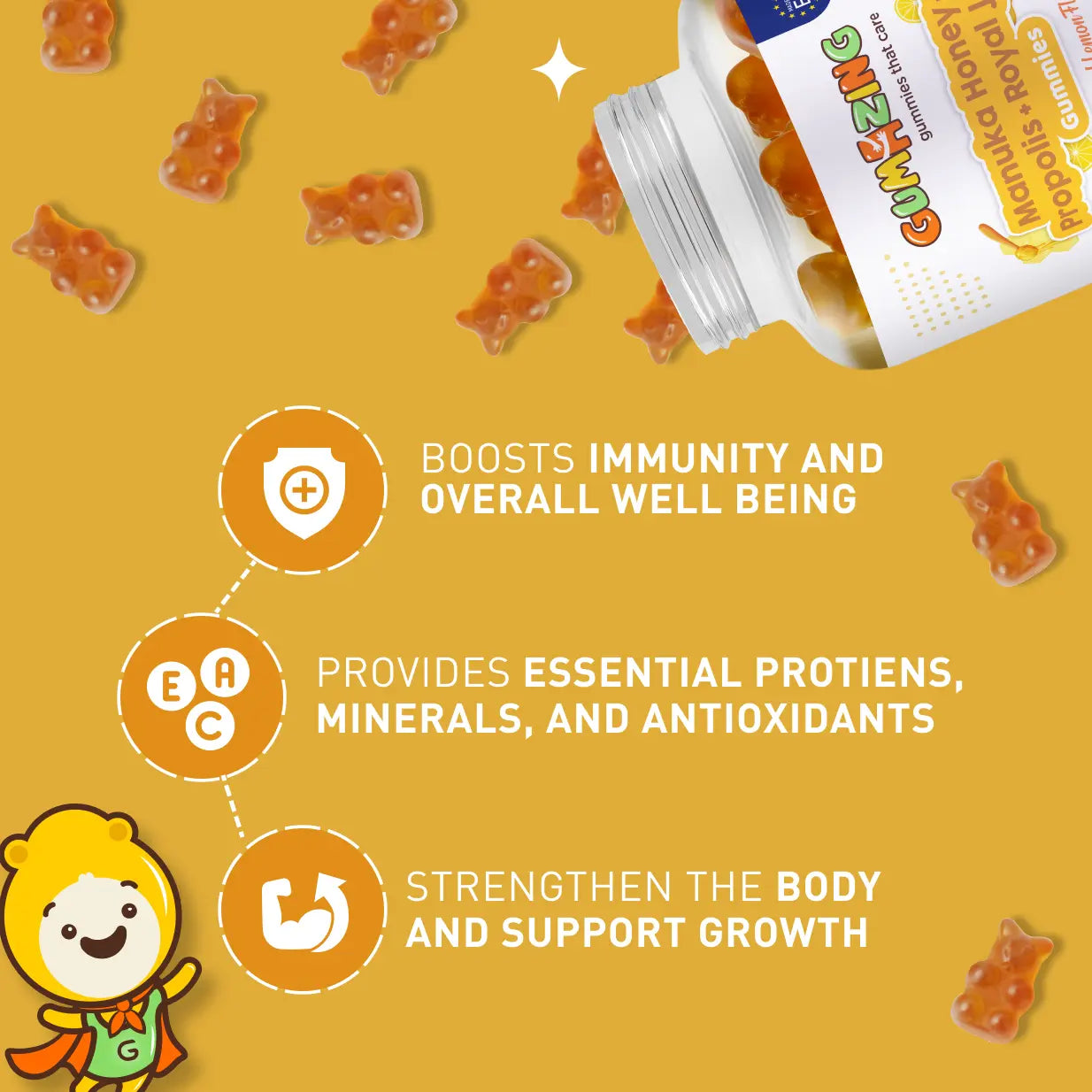 Manuka Honey + Propolis + Royal Jelly Gummies | Gumazing for kids to support overall well-being -B2B Begumazing