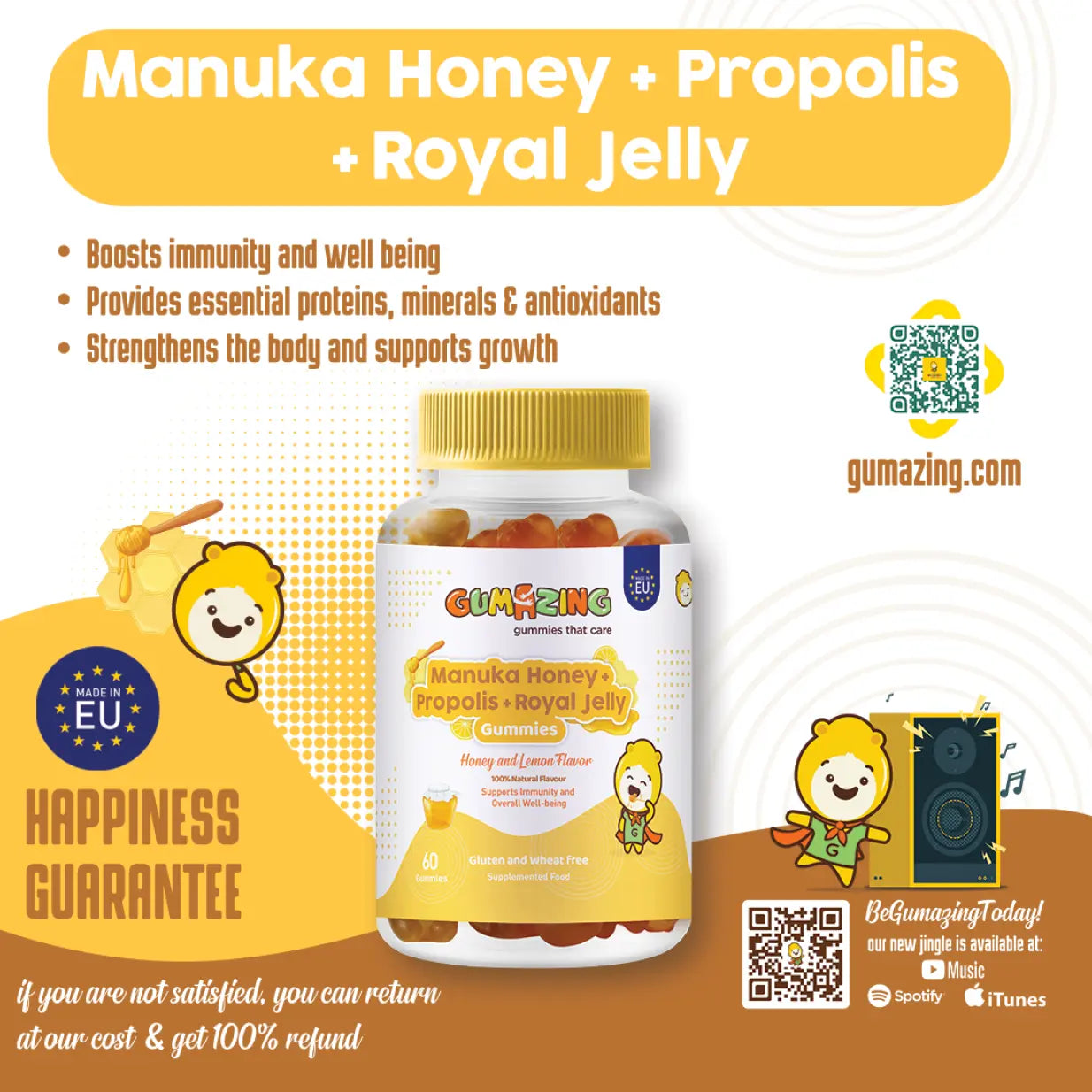 Manuka Honey + Propolis + Royal Jelly Gummies | Gumazing for kids to support overall well-being -B2B Begumazing