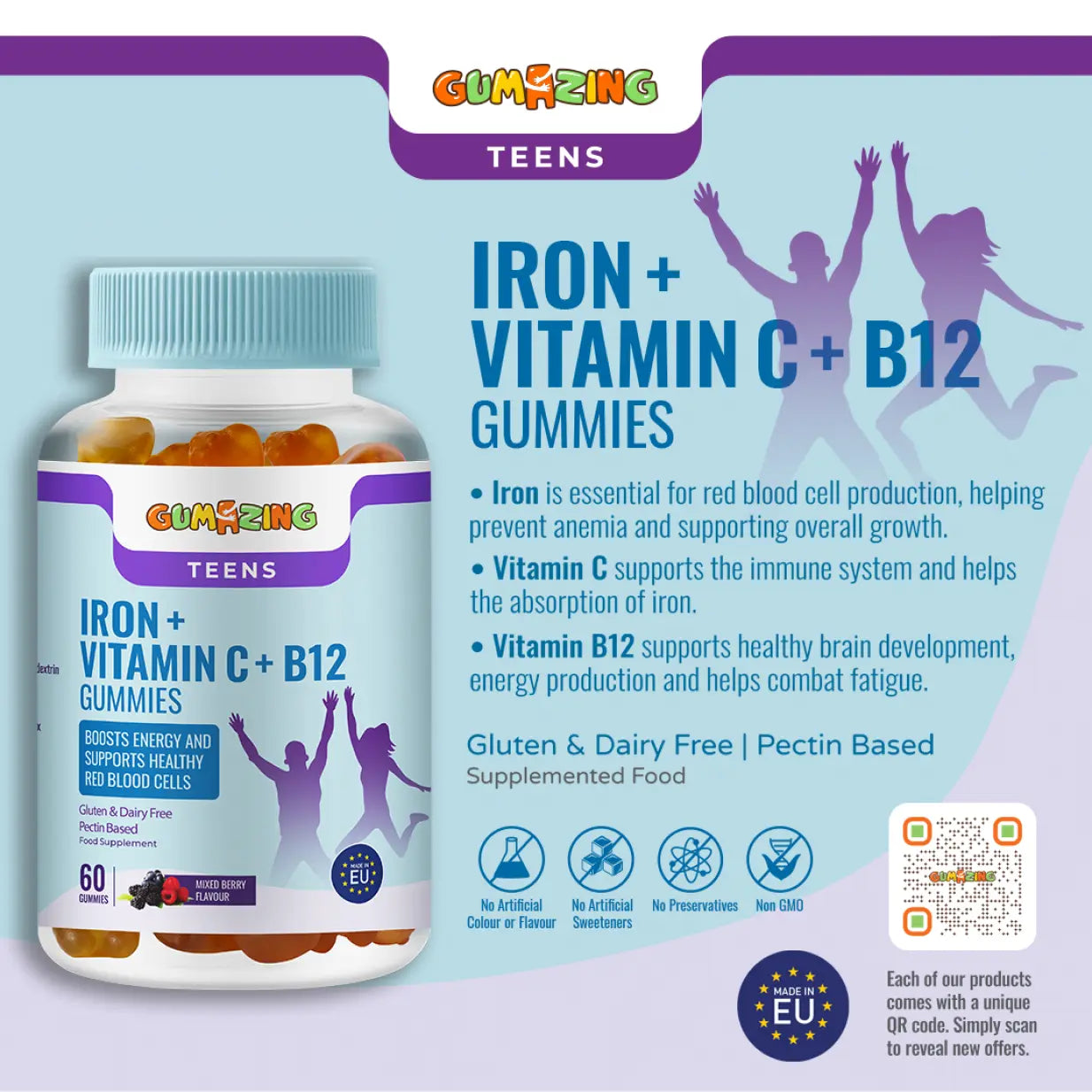 Iron + Vitamin C + B12 Gummies | Gumazing for teens to support RBC production & immune health - B2B Begumazing