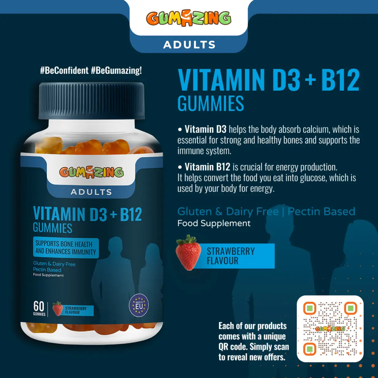 Vitamin D3 + B12 Gummies | Gumazing for adults to support bone health & boost energy levels - B2B Begumazing