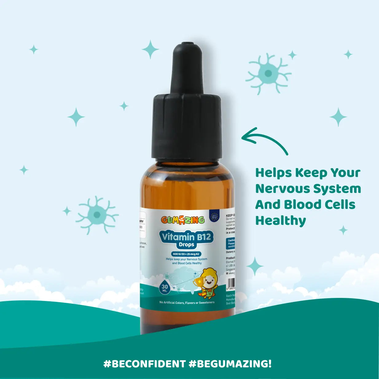 Vitamin B12 Drops | Gumazing for kids to maintain a healthy nervous system & blood cell health - B2B Begumazing