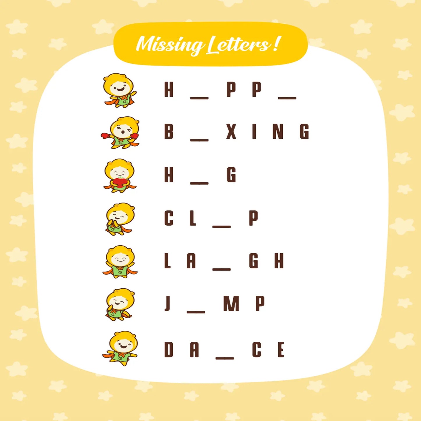 Gumazing Activity Book 3 Missing Letter 