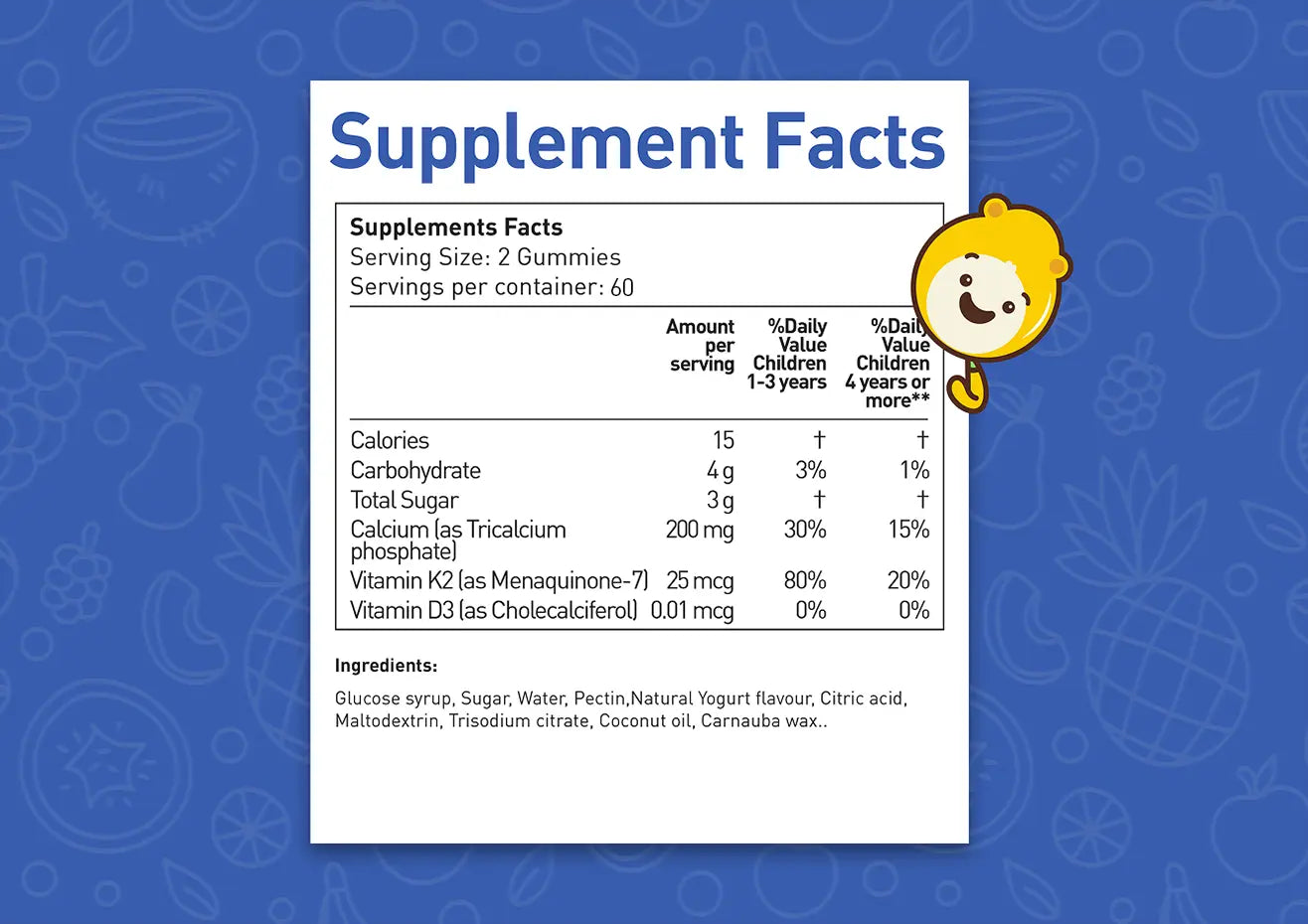 Gumazing Calcium + D3K2 Gummies Supplements facts 