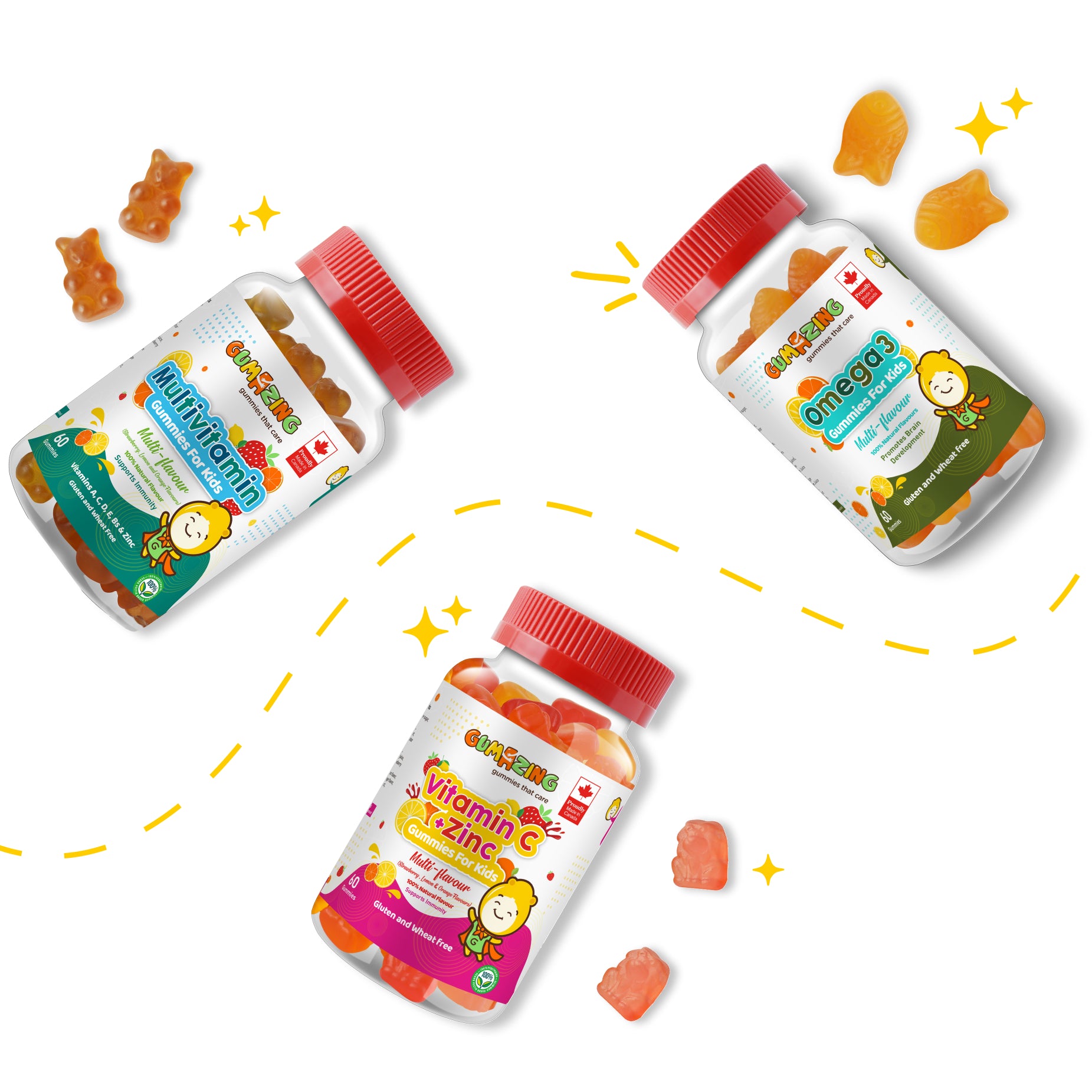 Combo 3 Gói Gumazing | Omega 3 + Vitamin C & Kẽm + Vitamin tổng hợp | Gói miễn dịch, dùng 3 tháng