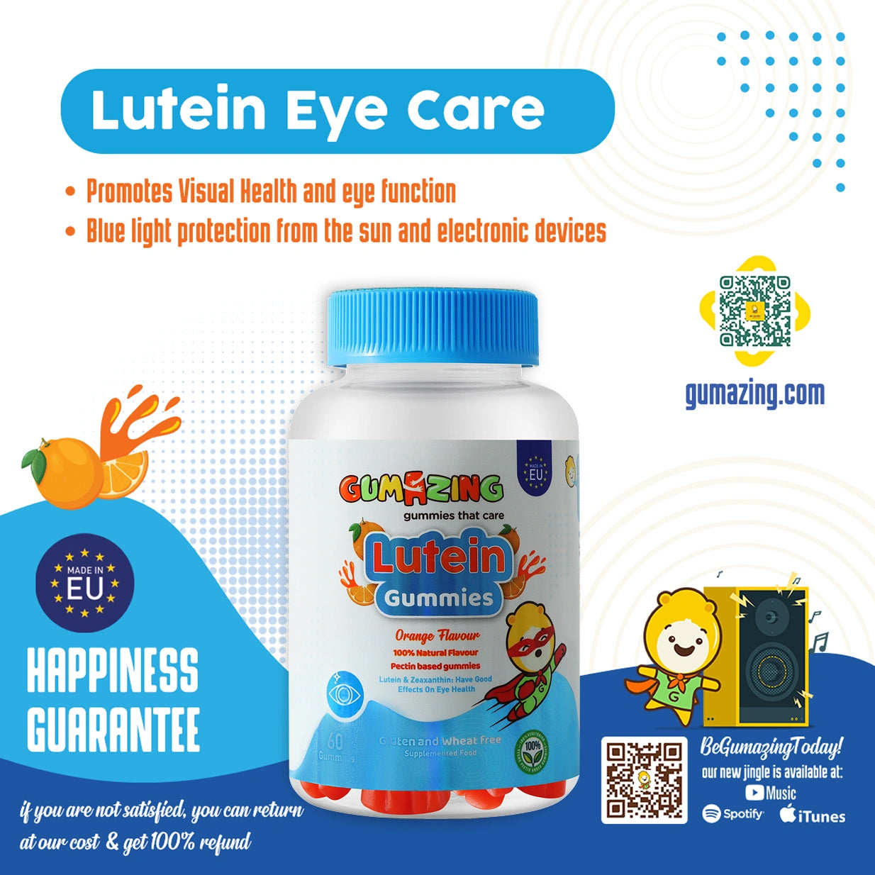 Gumazing Lutein Eye Care | Made in EU| 60 Pcs, 30 Days Supply
