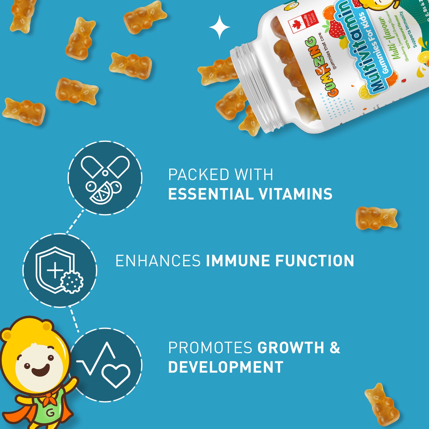 Gumazing 4 Pack Combo | Calcium & Vitamin D3 + Vitamin C & Zinc + Multivitamin + Omega 3, 4 month supply