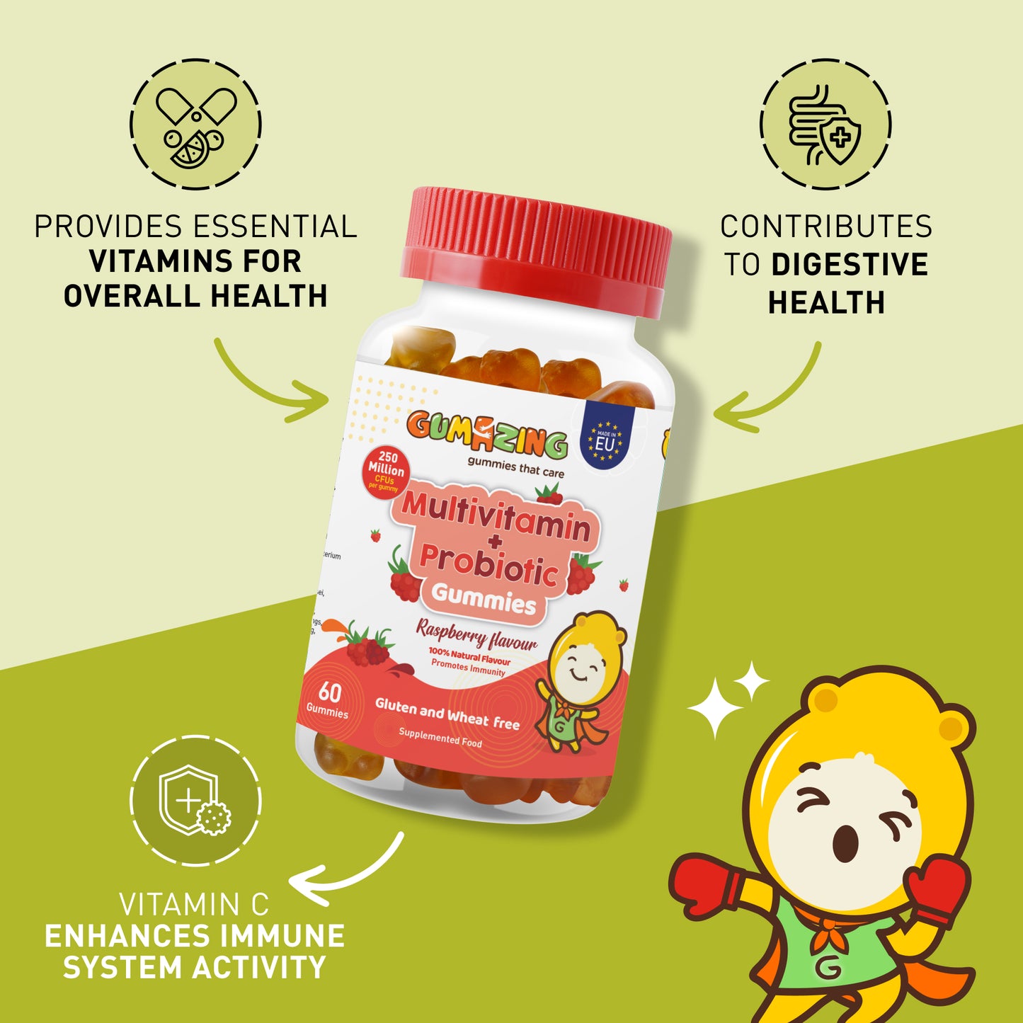 Gomitas multivitamínicas y probióticas | Gumazing Kids Salud y apoyo digestivo