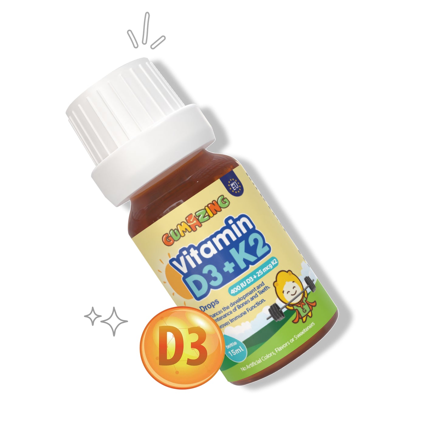 Vitamine D3 + K2 Gouttes orales pour enfants | Gumazing santé osseuse et cardiovasculaire