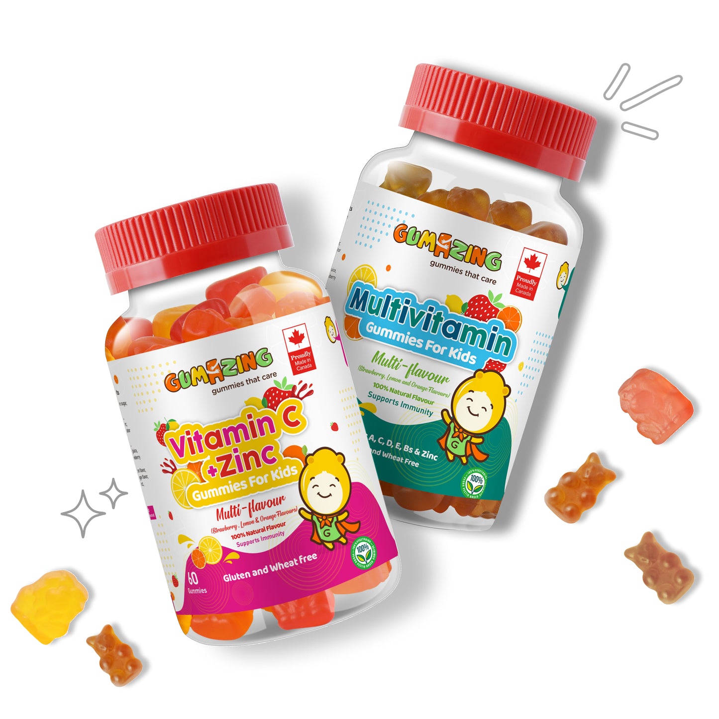 Gumazing Lot de 2 combos | Vitamine C & Zinc + Multivitamine, approvisionnement de 2 mois