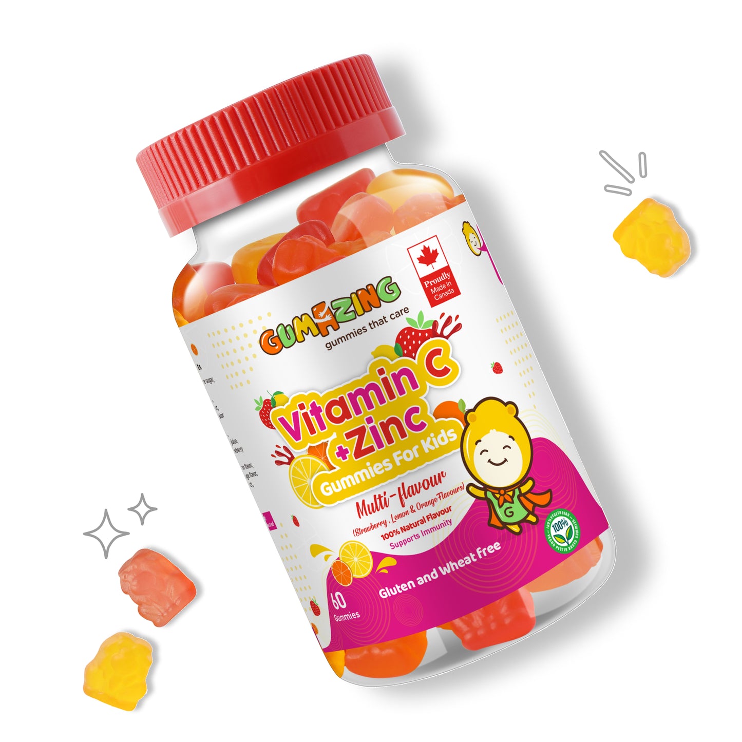 Gomas Gumazing de vitamina C e zinco (60 unidades), suprimento para 1 mês (cópia)